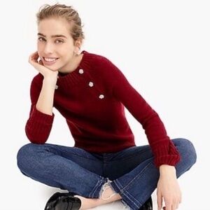J. Crew Deep Red Sweater with 6 Crystal Button Details